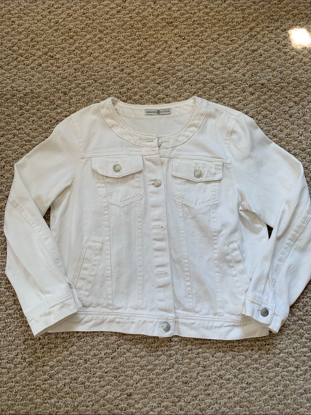 Women’s White Denim Jacket - Classic Round Neck